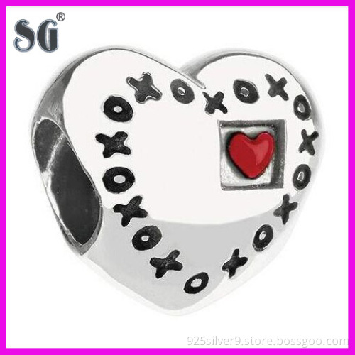 Letter Oxidized design decorative 925 Sterling silver charm with red enamel heart
